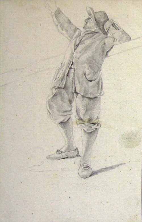 Staande man omhoog wijzend